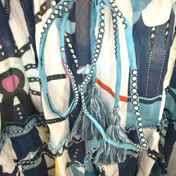 NWT TAJ by Sabrina Crippa‎ Mini Dress Women's Blue Print Size L - Picture 12 of 13